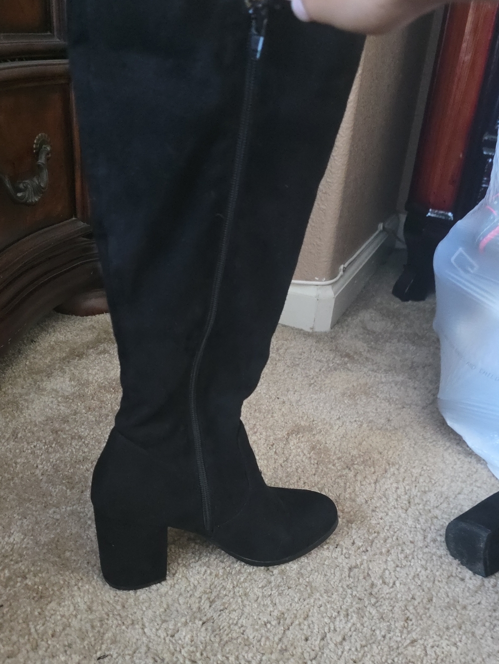 Allegra K Black Over-the-Knee Block Heel Boots